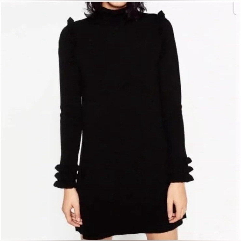 Zara Womens Sweater Dress Mini Black Knit Long Sleeve  Size S Small